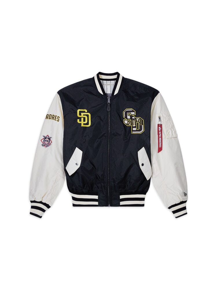 Black San Diego Padres New Era x Alpha Industries Reversible Full-Zip Bomber Jacket