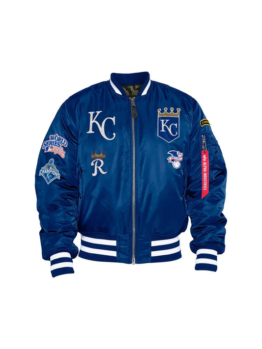 Royal Blue Kansas City Royals Alpha Industries X New Era Reversible MA-1 Bomber Jacket