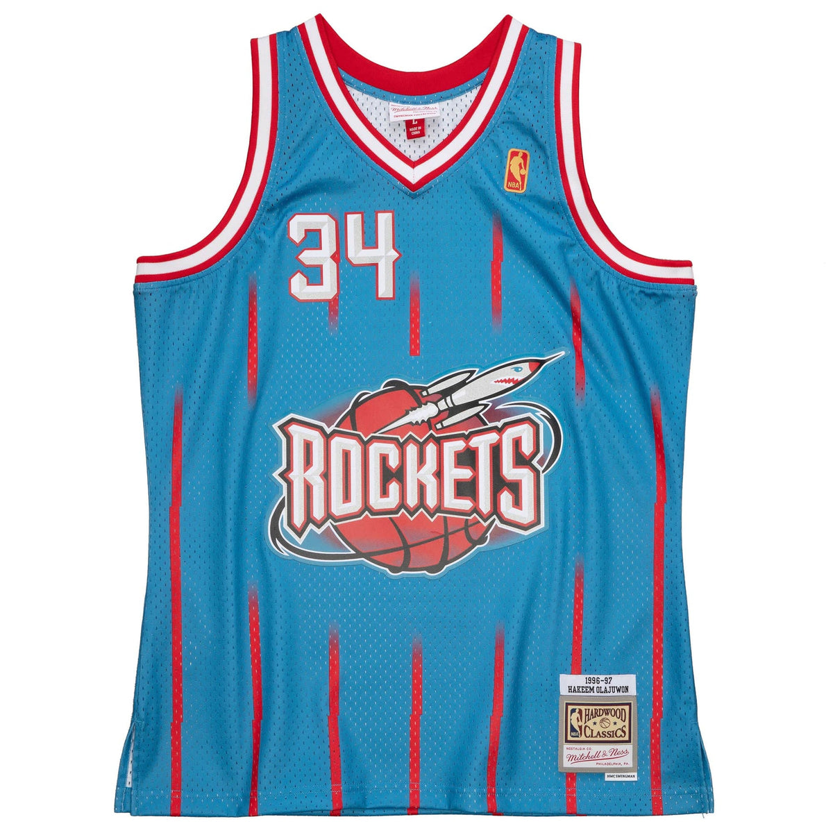 Houston Rockets 1996-97 Hakeem Olajuwon Mitchell & Ness Blue Swingman Jersey
