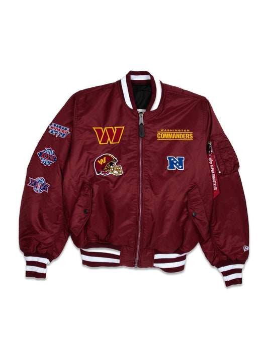 Burgundy Washington Commanders Alpha Industries X New Era Reversible MA-1 Bomber Jacket
